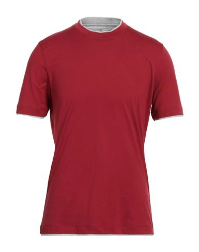 Brunello Cucinelli Man T-shirt Brick Red Size M Cotton In Red