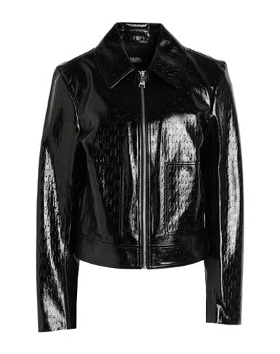 Karl Lagerfeld Kl Embossed Faux Leather Jkt Woman Jacket Black Size 8 Viscose, Polyurethane Coated