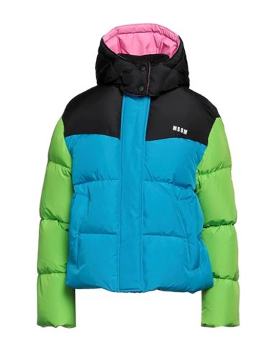 Msgm Woman Down Jacket Azure Size 2 Polyester In Blue