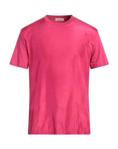 Valentino Garavani Man T-shirt Fuchsia Size M Cotton, Silk, Polyester In Pink