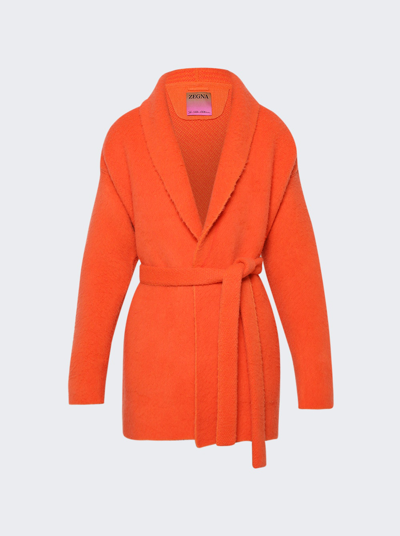 Zegna X The Elder Statesman Cashmere And Wool Brushed Robe In Orange