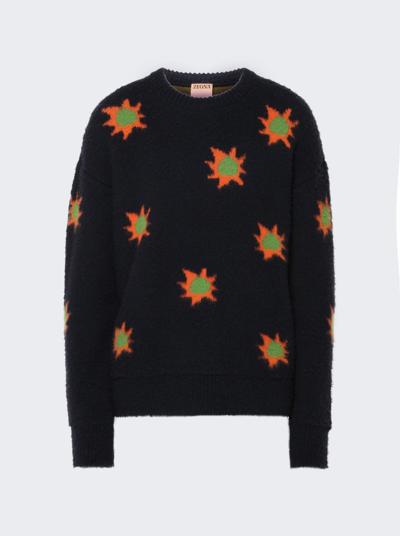 Zegna Mens Dark Blue X The Elder Statesman Abstract-pattern Wool And Cashmere-blend Knitted Jumper