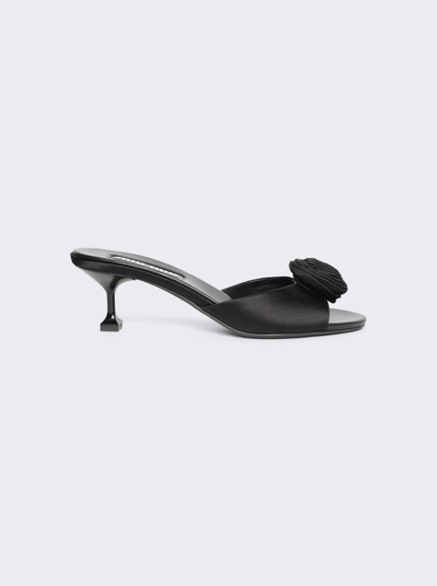 Miu Miu Satin Rose Kitten-heel Slide Sandals In Black