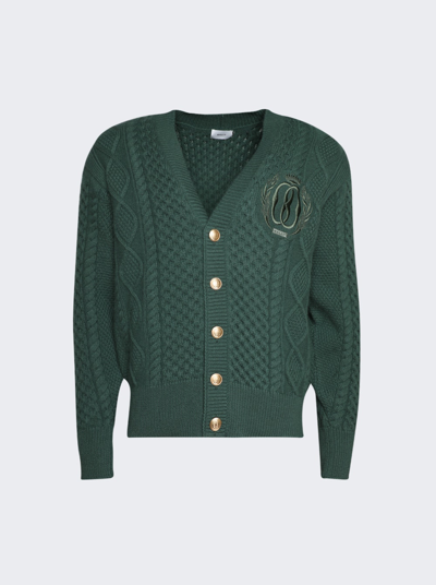 Bally Brand-embroidered Cable-knit Relaxed-fit Wool Cardigan In Kelly Green