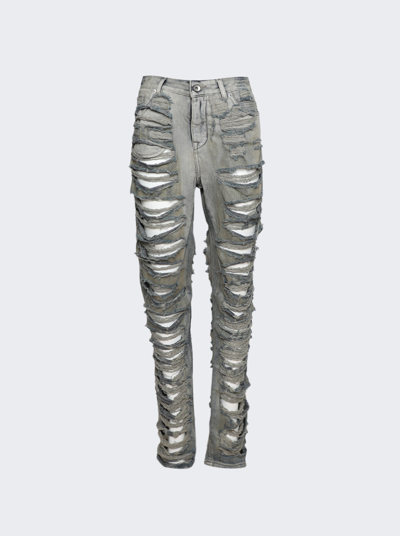Rick Owens Drkshdw Shredded Detroit Cut Jeans In Mineral Pearl