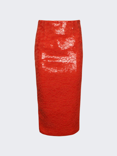 Laquan Smith Sequin Lace Pencil Midi Skirt In Orange