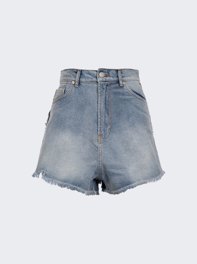 Natasha Zinko Heart-appliqué Denim Shorts In Light Wash Blue