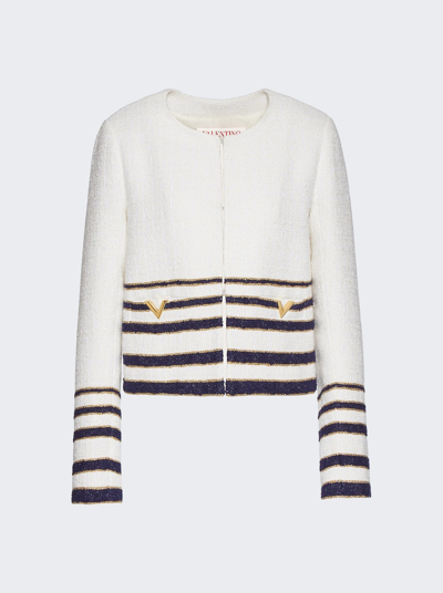 Valentino Embellished Striped Bouclé Jacket