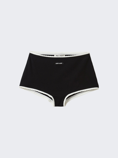 Miu Miu Ribbed Knit Panties With Logo In Black