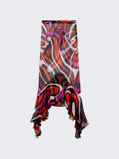 Pucci Marmo-print Asymmetric Silk Skirt In Multicolor
