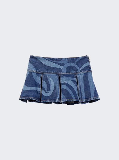 Pucci Abstract-print Pleated Denim Skirt In Blue