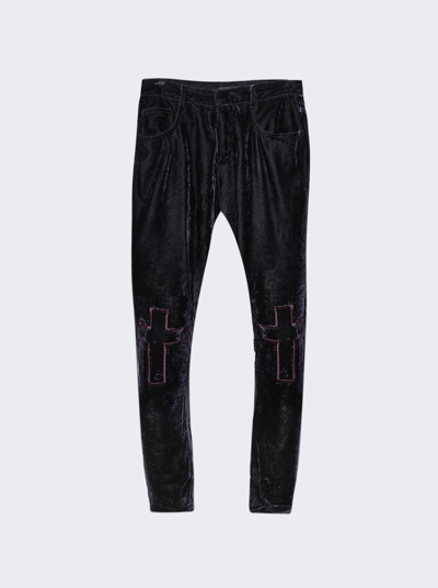 Seventh Heaven Crushed Velvet Embroidered Trousers In Black