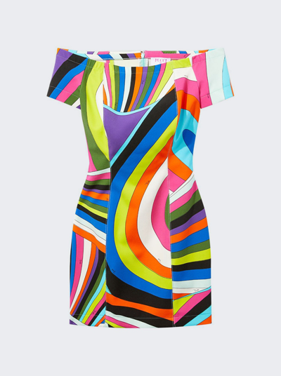 Pucci Iride-print Off-shoulder Minidress In Multi