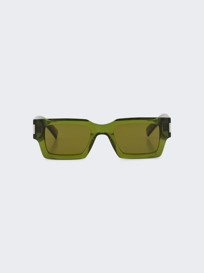 Saint Laurent Square Sunglasses In Green