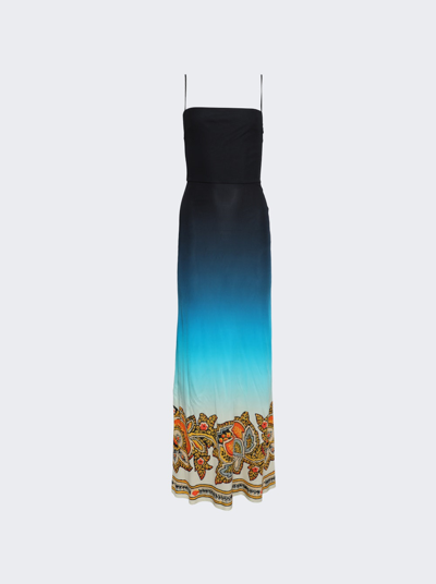 Etro Gradient Longline Dress With Paisley Printed In Blue
