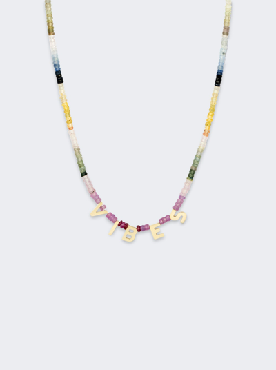 Roxanne First 9k Yellow Gold Good Vibes Sapphire Necklace In Rainbow Sapphires
