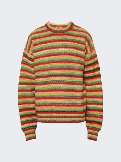 Zegna Mens Brown Stripe X The Elder Statesman Striped Crewneck Relaxed-fit Cashmere-blend Jumper In Multicolor