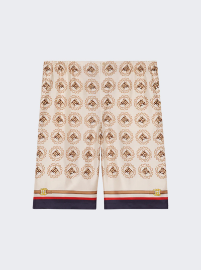 Gucci Equestrian Print Silk Twill Shorts In Ivory And Gold