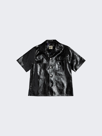 Gallery Dept. Parker Convertible-collar Logo-appliquéd Crinkled Patent-leather Shirt In Black