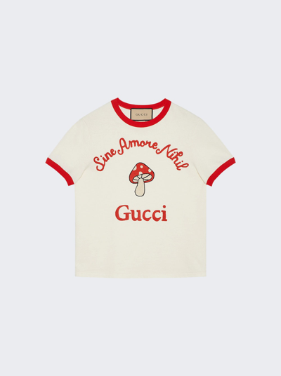 Gucci Embroidered Cotton-jersey T-shirt In Off White And Red