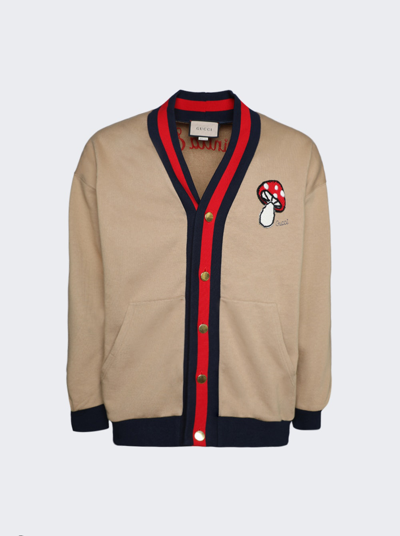 Gucci Cotton Jersey Cardigan In Camel