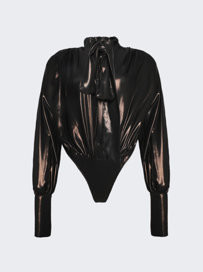 Laquan Smith Bodysuit With Necktie Detail In Bronze