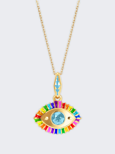 Nevernot Life In Colour Eye Pendant Necklace In Rainbow Enamel And Topaz
