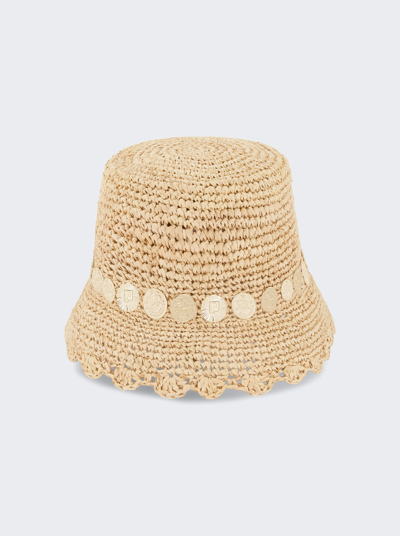 Paco Rabanne Women's Rabanne Coin-detailed Raffia Bucket Hat In Natural And Light Gold