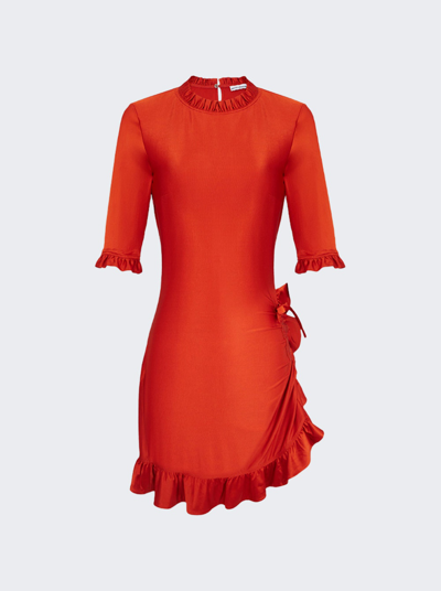 Paco Rabanne Ruffled-trim Jersey Mini Dress In Paprika