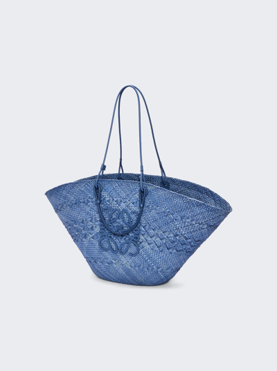 Loewe Anagram Raffia Basket Bag In Denim Blue