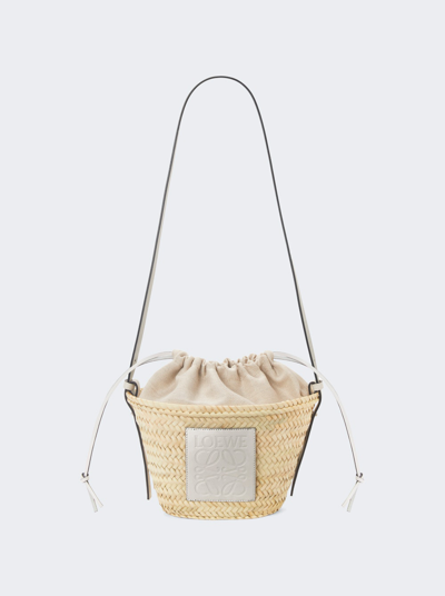 Loewe + Paula's Ibiza Leather-trimmed Raffia Bucket Bag In Natural And White