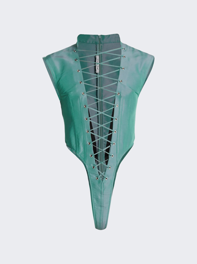Laquan Smith Utility Lace-up Bodysuit In Aqua