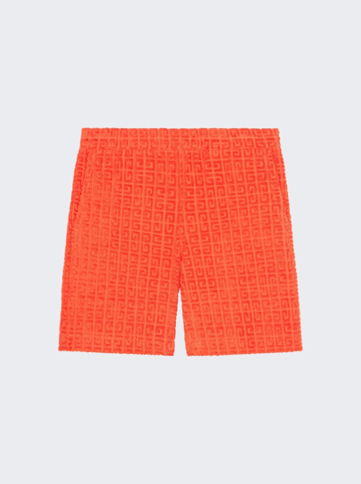 Givenchy Men's Bermuda Shorts In 4g Towelling Cotton Jacquard In Bright Orange