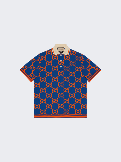 Gucci Gg Cotton Jacquard Polo T-shirt In Blue And Orange