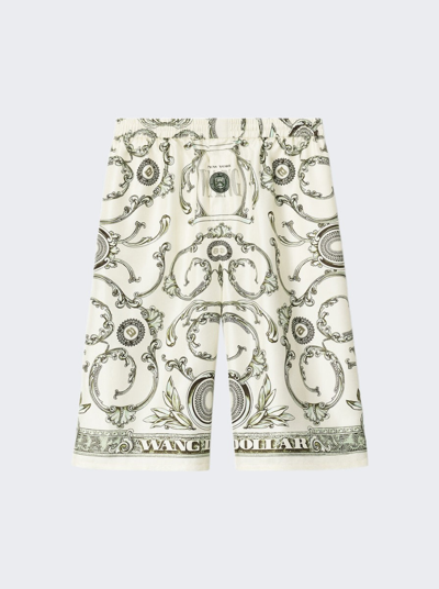 Alexander Wang Money Print Boxer Shorts In Silk Twill In Ivory/green