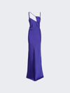 Attico Melva Tech Satin Cutout Long Dress In Vivid Violet