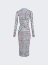 Mugler Printed Star Mesh Dress In Cherry And Turquoise