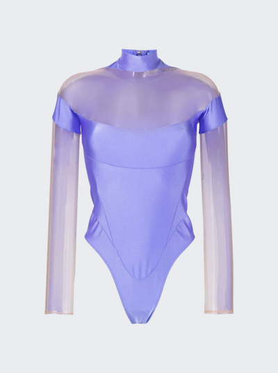 Mugler Illusion Neckline Bodysuit In Lilac Nude 01