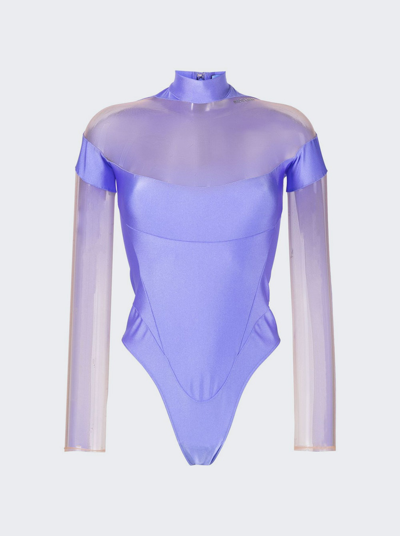 Mugler Illusion Neckline Bodysuit In Purple