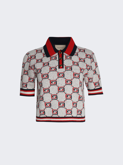 Gucci Gg Cotton Jacquard Polo Shirt In Red And Ivory
