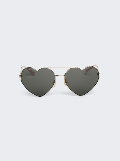 Gucci Heart-frame Wire Sunglasses In Gold