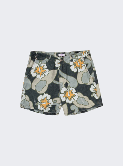 Erl Unisex Printed Woven Shorts In Grey