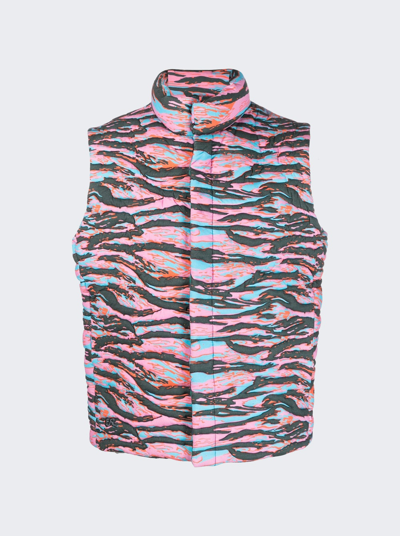 Erl Unisex Printed Quilted Puffer Waistcoat Woven In Pink