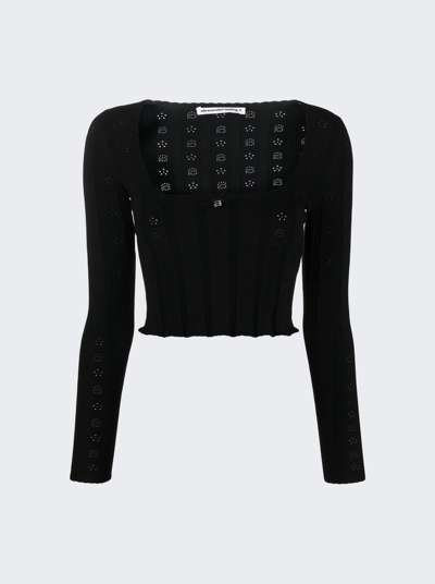 Alexander Wang T Logo Pointelle Pullover In Black