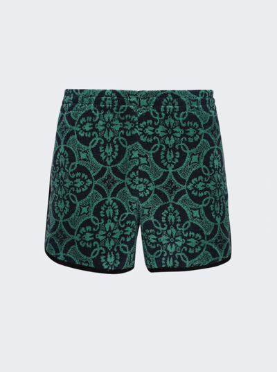 Marine Serre Oriental Cotton Towel Shorts In Green