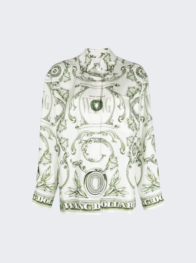 Alexander Wang Money Print Blouse In Heavy Silk Twill In Ivory/green