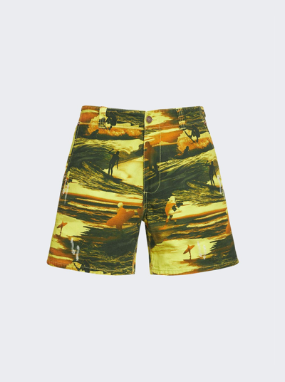 Erl Printed Cotton Shorts In Acid Sunset