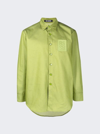 Raf Simons Leather Patch Slim Fit Denim Shirt In Green