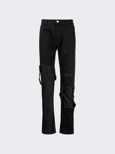 Raf Simons Distressed Slim-leg Jeans In Black-black