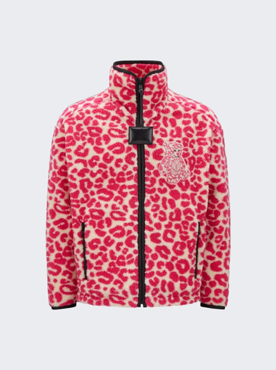 Moncler Genius Men's 1 Moncler Jw Anderson Leopard Fleece Zip-up Cardigan In Pink